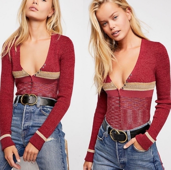 Free People Red Ribbed Top ASO Kelly Alrich on The Society Size S - Picture 2 of 10